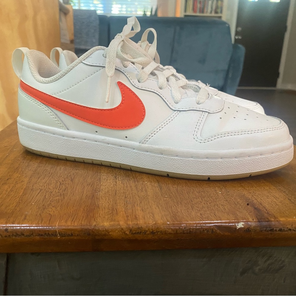 Nike Borough Low - size 5.5Y - White & Orange with Gum Soles
